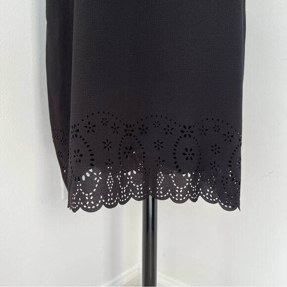 ELLE Black Eyelet Dress Short Sleeve Off Shoulder Cut Out Lace Detail LBD Size S - Picture 9 of 11